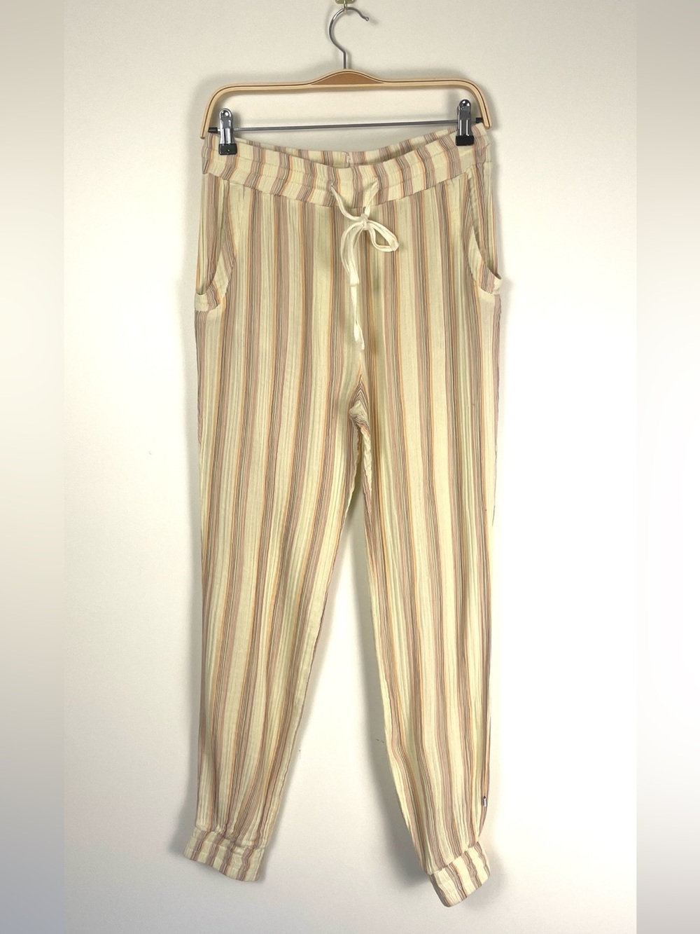 Striped Drawstring Jogger Pants - Beige Multi